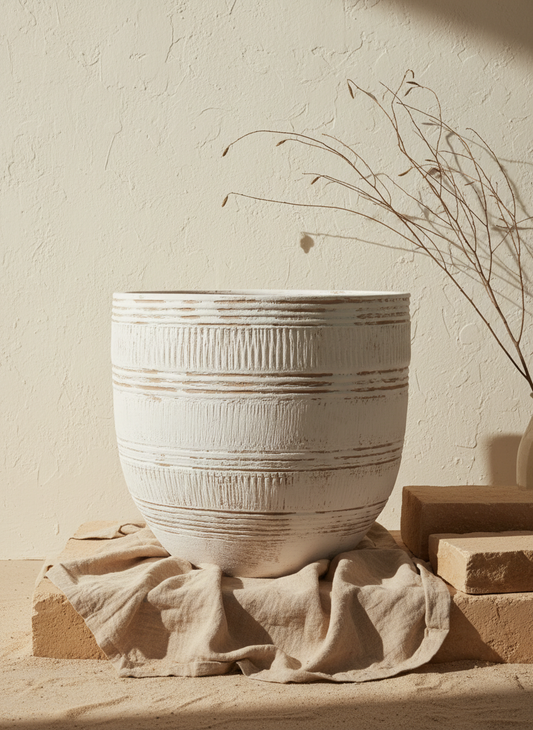 Vaso terracota artesanal  EXC 2, handmade em Portugal. Decoração wabi-sabi, farmhouse, Japandi, minimalista, mediterrânica, cottagecore e moderno. Design de interiores, decoração sustentável; design biofílico;