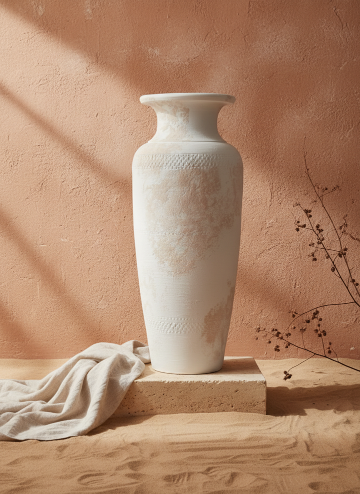 Vaso terracota artesanal  EXC 3, handmade em Portugal. Decoração orgânica; wabi-sabi, farmhouse, Japandi, minimalista, mediterrânica, cottagecore e moderno. Design de interiores sustentável; design biofílico;