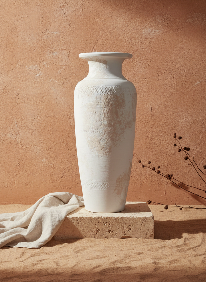 Vaso terracota artesanal  EXC 3, handmade em Portugal. Decoração orgânica; wabi-sabi, farmhouse, Japandi, minimalista, mediterrânica, cottagecore e moderno. Design de interiores sustentável; design biofílico;