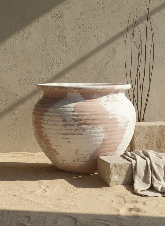 Vaso terracota artesanal  EXC 5, feito à mão em Portugal. Decoração orgânica sustentável; design biofílico; Decoração wabi-sabi, farmhouse, Japandi, minimalista, mediterrânica, cottagecore e moderno.  