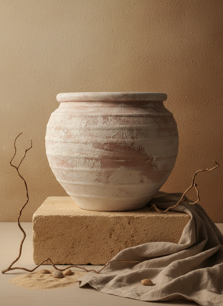 Vaso terracota artesanal  EXC 7, feito à mão em Portugal.  Decoração wabi-sabi, farmhouse, Japandi, minimalista, mediterrânica, cottagecore e moderno.  Decoração orgânica sustentável; design biofílico;