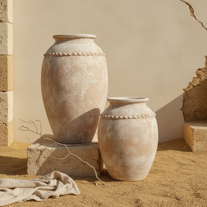 Vaso terracota artesanal Tamar I feito à mão Portugal. Decoração Orgânica; Design biofílico; Decoração sustentável; Decoração estilo wabi-sabi, minimalista, rústico, mediterrânico, Japandi e farmehouse. Decoração de interiores; 