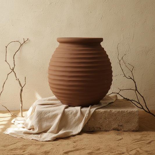 Vaso terracota artesanal  EXC 19, handmade em Portugal. Decoração orgânica; Decoração wabi-sabi, farmhouse, Japandi, minimalista, mediterrânica, cottagecore e moderno. Design de interiores sustentável; design biofílico;