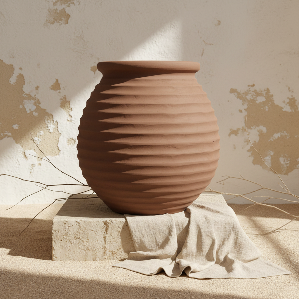 Vaso terracota artesanal  EXC 19, handmade em Portugal. Decoração orgânica; Decoração wabi-sabi, farmhouse, Japandi, minimalista, mediterrânica, cottagecore e moderno. Design de interiores sustentável; design biofílico;