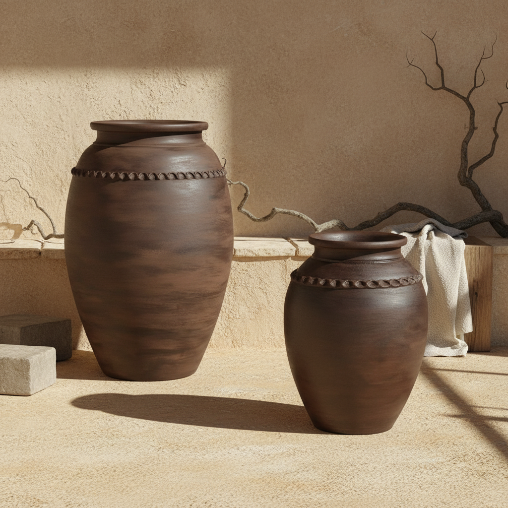 Vaso terracota artesanal RÚSTICO R feito à mão Portugal.  Estilo wabi-sabi, minimalista, rústico, mediterrânico, Japandi e farmehouse. Decoração de interiores;  design biofílico;