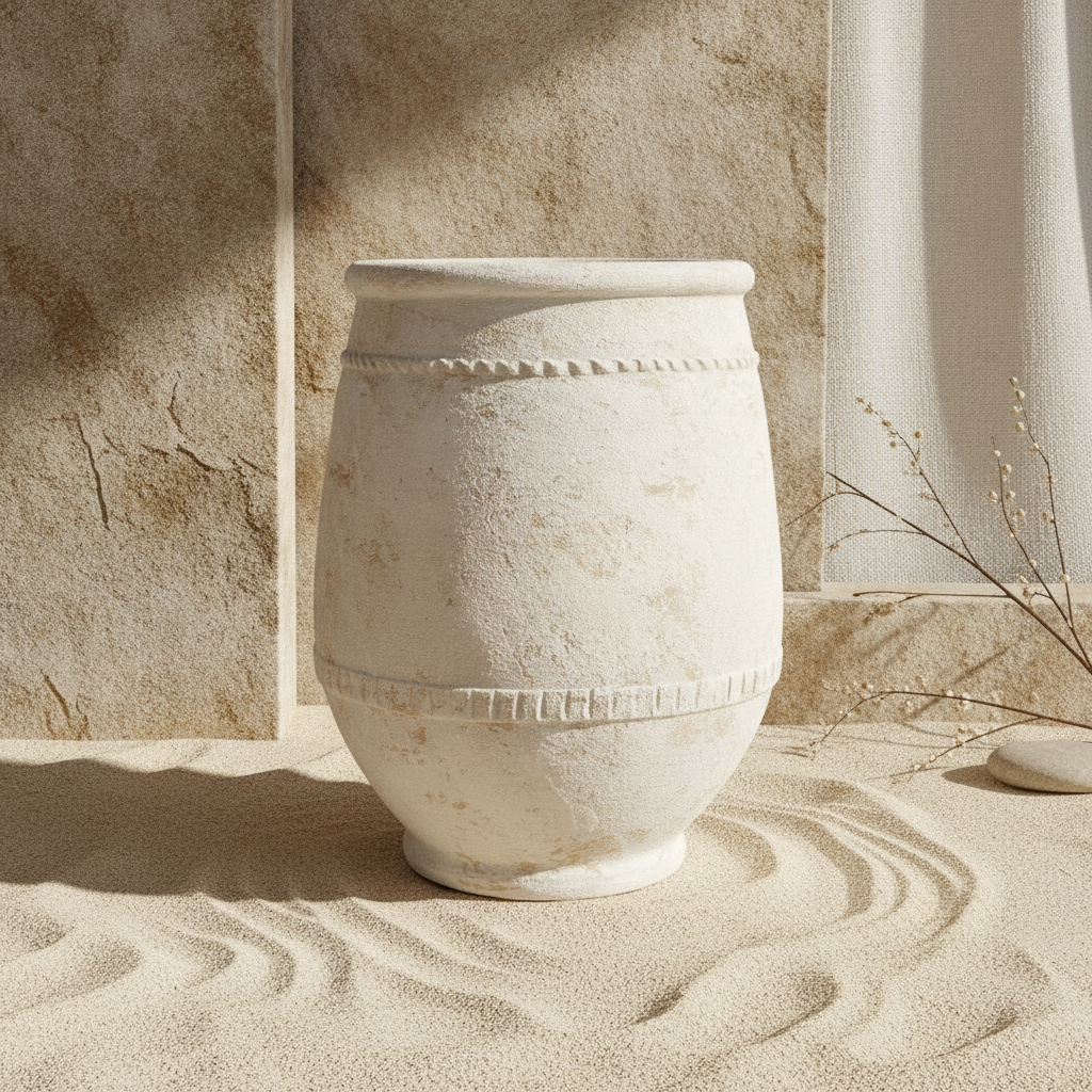 Vaso terracota artesanal Alba G feito à mão Portugal. Decoração Wabi-sabi, minimalista, rústico, farmhouse e moderno. Design de interiores; design biofílico; decoração sustentável.