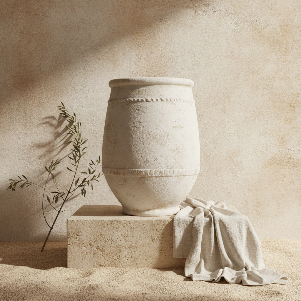Vaso terracota artesanal Alba G feito à mão Portugal. Decoração Wabi-sabi, minimalista, rústico, farmhouse e moderno. Design de interiores; design biofílico; decoração sustentável.