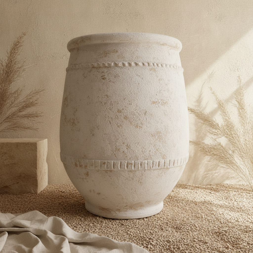 Vaso terracota artesanal Alba G feito à mão Portugal. Decoração Wabi-sabi, minimalista, rústico, farmhouse e moderno. Design de interiores; design biofílico; decoração sustentável.