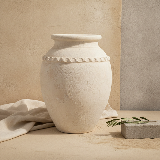 Vaso terracota artesanal Tamar J feito à mão Portugal. Decoração organica em terracota; Decoração estilo wabi-sabi, minimalista, rústico, mediterrânico, Japandi e farmehouse. Decoração de interiores;  Design biofílico; Decoração sustentável