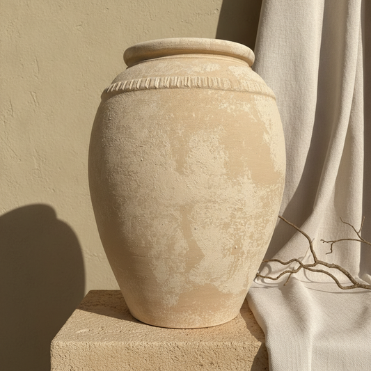Vaso terracota artesanal Luma C feito à mão Portugal, decoração wabi-sabi, minimalista, rústico, mediterrânico, Japandi e farmehouse. Decoração e design de interiores; decoração e design biofílico;