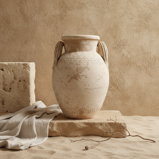 Vaso terracota artesanal Poteh D feito à mão Portugal. Decoração orgânica; Decoração natural e sustentável nos estilos Japandi, minimalista, rústico, farmhouse e moderno e wabi-sabi. Design de interiores; design biofílico;