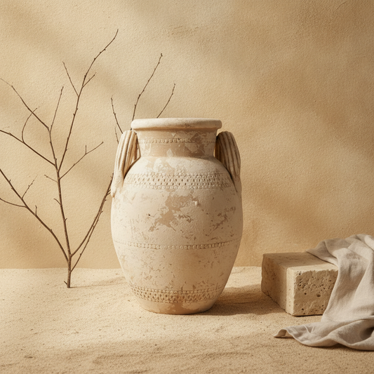 Vaso terracota artesanal Poteh D feito à mão Portugal. Decoração orgânica; Decoração natural e sustentável nos estilos Japandi, minimalista, rústico, farmhouse e moderno e wabi-sabi. Design de interiores; design biofílico;