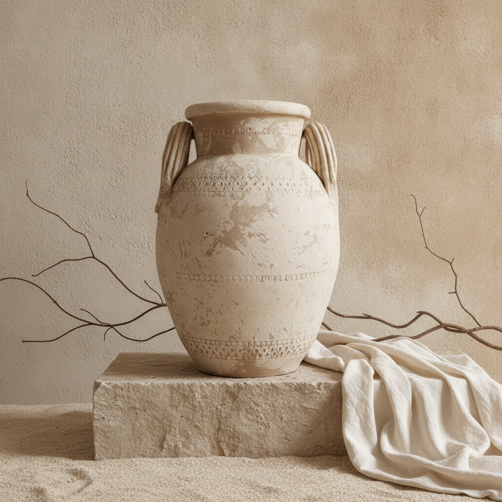Vaso terracota artesanal Poteh D feito à mão Portugal. Decoração orgânica; Decoração natural e sustentável nos estilos Japandi, minimalista, rústico, farmhouse e moderno e wabi-sabi. Design de interiores; design biofílico;