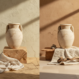 Vaso terracota artesanal Poteh D feito à mão Portugal. Decoração orgânica; Decoração natural e sustentável nos estilos Japandi, minimalista, rústico, farmhouse e moderno e wabi-sabi. Design de interiores; design biofílico;