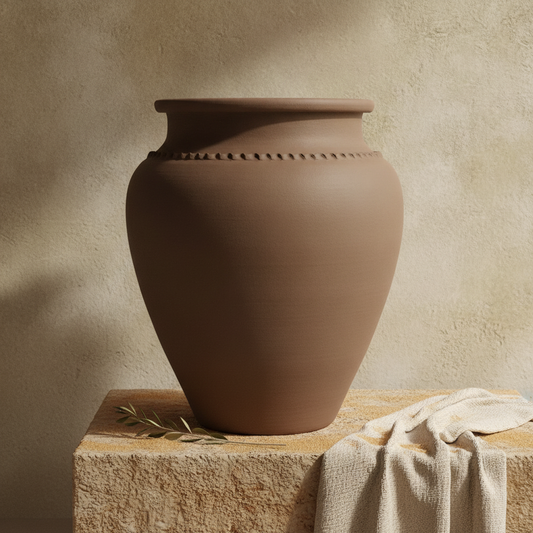 Vaso terracota artesanal Kora O,  artesanato made in em Portugal. Decoração orgânica; Decoração de interiores; Design biofílico; Decoração sustentável nos estilos: Japandi, minimalista, rústico, mediterrânico, farmhouse e cottage. 