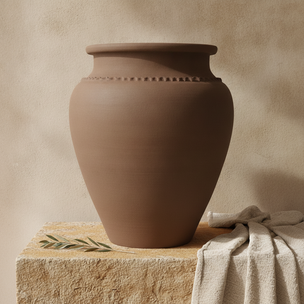 Vaso terracota artesanal Kora O,  artesanato made in em Portugal. Decoração orgânica; Decoração de interiores; Design biofílico; Decoração sustentável nos estilos: Japandi, minimalista, rústico, mediterrânico, farmhouse e cottage. 