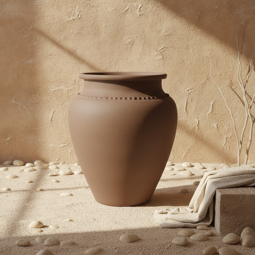 Vaso terracota artesanal Kora O,  artesanato made in em Portugal. Decoração orgânica; Decoração de interiores; Design biofílico; Decoração sustentável nos estilos: Japandi, minimalista, rústico, mediterrânico, farmhouse e cottage. 