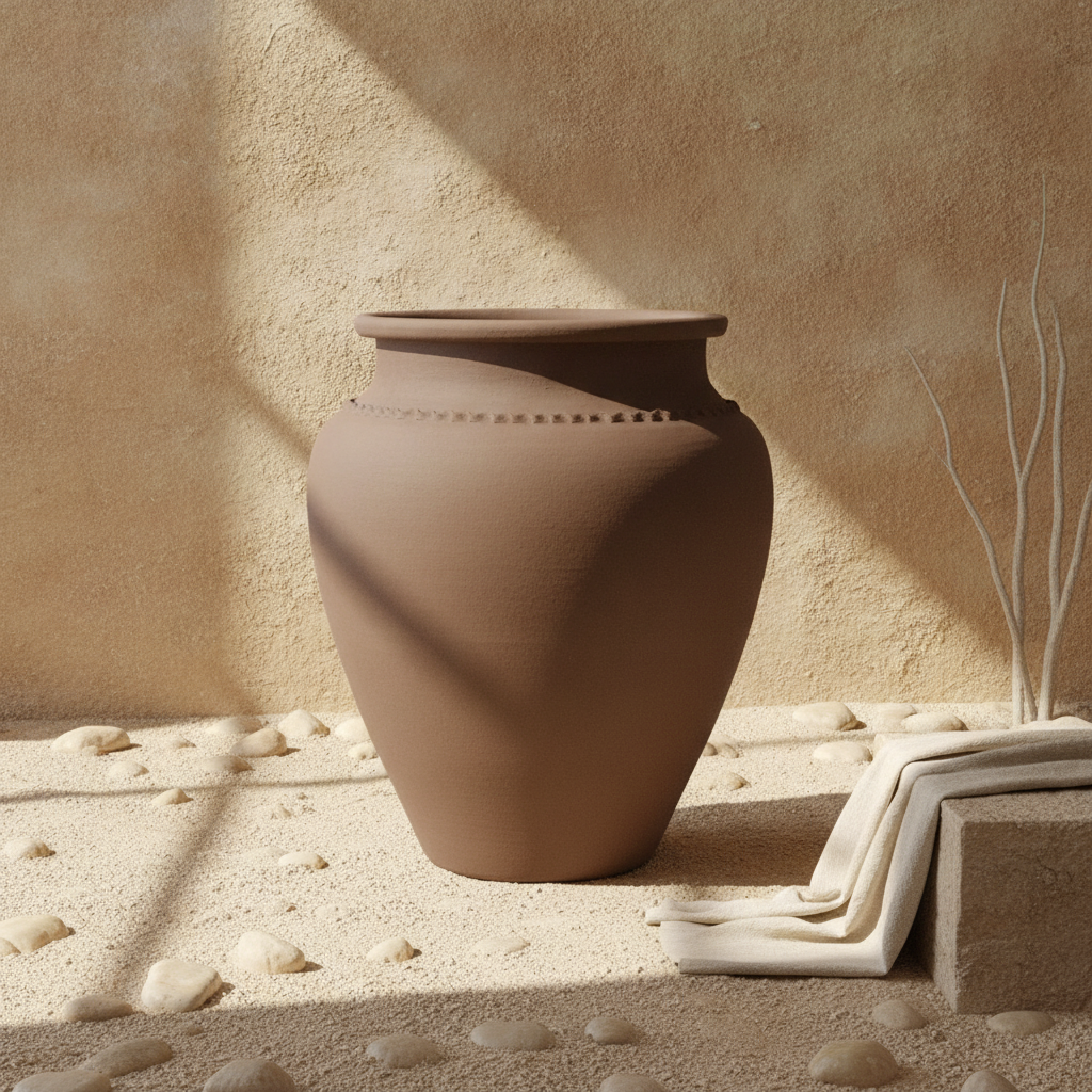 Vaso terracota artesanal Kora O,  artesanato made in em Portugal. Decoração orgânica; Decoração de interiores; Design biofílico; Decoração sustentável nos estilos: Japandi, minimalista, rústico, mediterrânico, farmhouse e cottage. 