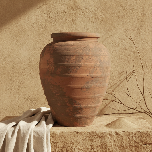 Vaso terracota artesanal Marua P, Decoração sustentável e design de interiores; design biofílico; MADE IN Portugal. Vaso de barrro grande. Decoração orgânica; Estilo wabi-sabi, minimalista, rústico, mediterrânico, moderno e outras. 