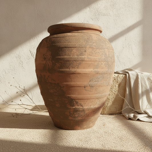 Vaso terracota artesanal Marua P, Decoração sustentável e design de interiores; design biofílico; MADE IN Portugal. Vaso de barrro grande. Decoração orgânica; Estilo wabi-sabi, minimalista, rústico, mediterrânico, moderno e outras. 