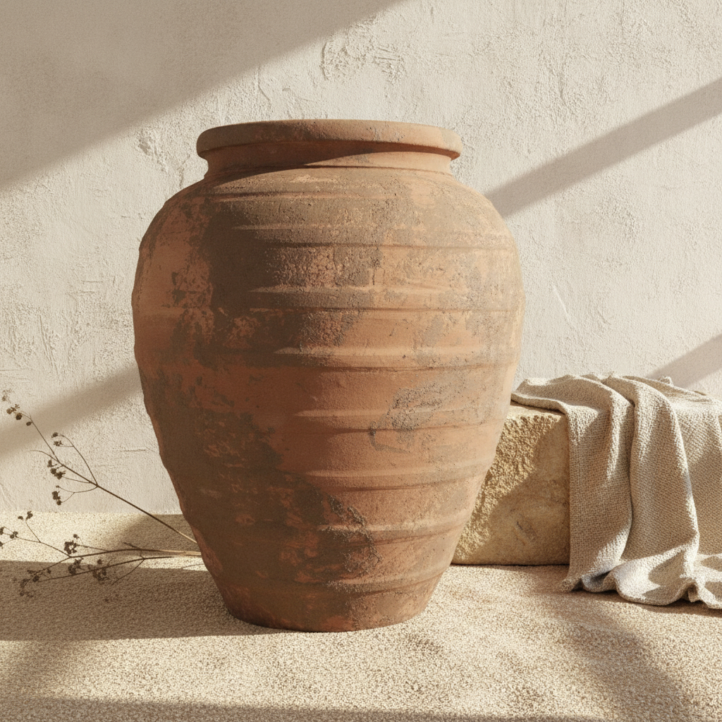 Vaso terracota artesanal Marua P, Decoração sustentável e design de interiores; design biofílico; MADE IN Portugal. Vaso de barrro grande. Decoração orgânica; Estilo wabi-sabi, minimalista, rústico, mediterrânico, moderno e outras. 