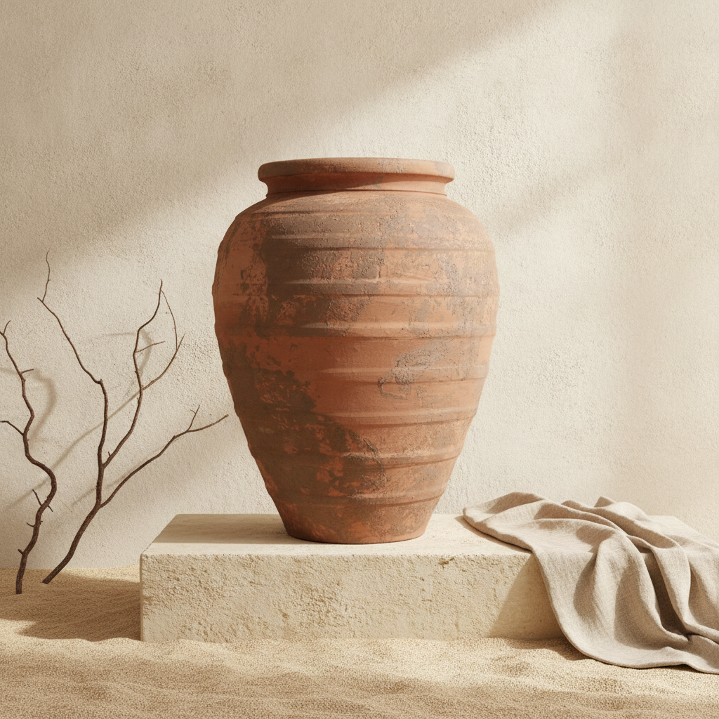Vaso terracota artesanal Marua P, Decoração sustentável e design de interiores; design biofílico; MADE IN Portugal. Vaso de barrro grande. Decoração orgânica; Estilo wabi-sabi, minimalista, rústico, mediterrânico, moderno e outras. 