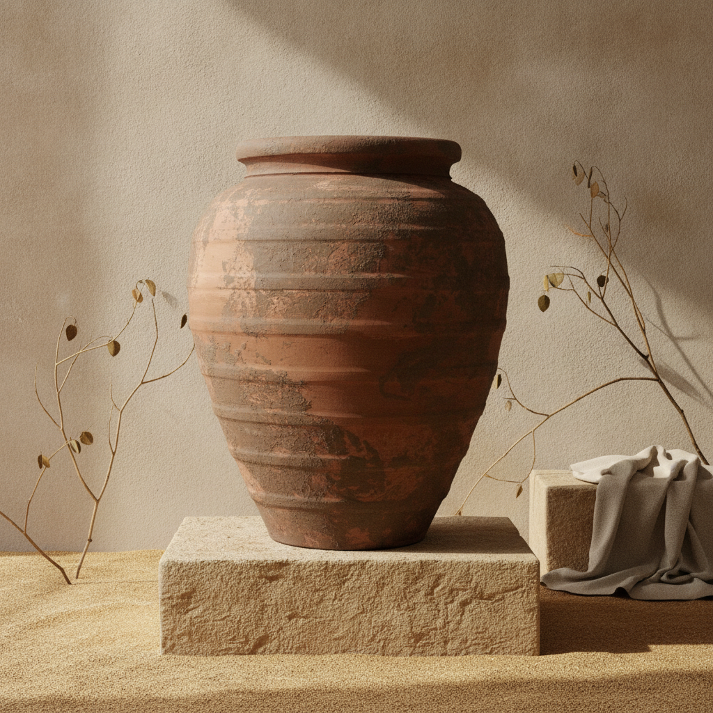 Vaso terracota artesanal Marua P, Decoração sustentável e design de interiores; design biofílico; MADE IN Portugal. Vaso de barrro grande. Decoração orgânica; Estilo wabi-sabi, minimalista, rústico, mediterrânico, moderno e outras. 