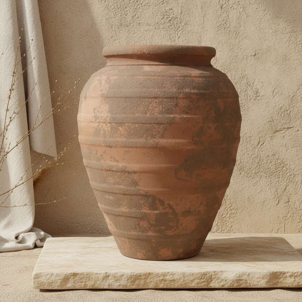Vaso terracota artesanal Marua P, Decoração sustentável e design de interiores; design biofílico; MADE IN Portugal. Vaso de barrro grande. Decoração orgânica; Estilo wabi-sabi, minimalista, rústico, mediterrânico, moderno e outras. 