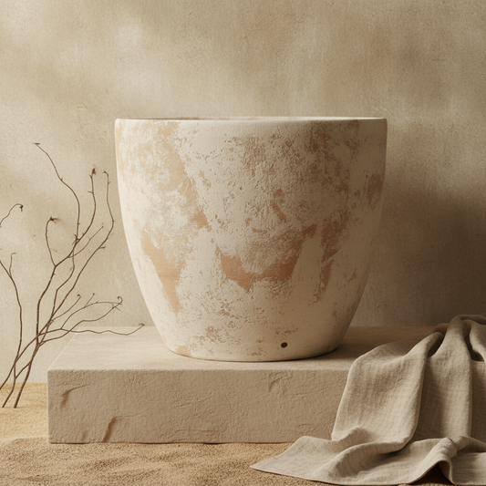 Vaso terracota artesanal Nahura A, handmade. Made in Portugal. Vasos de terracota gigantes. Decoração Orgânica.  decoração wabi-sabi, minimalista, rústico, mediterrânico, e outras. Decoração e design de interiores; decoração e design biofílico;