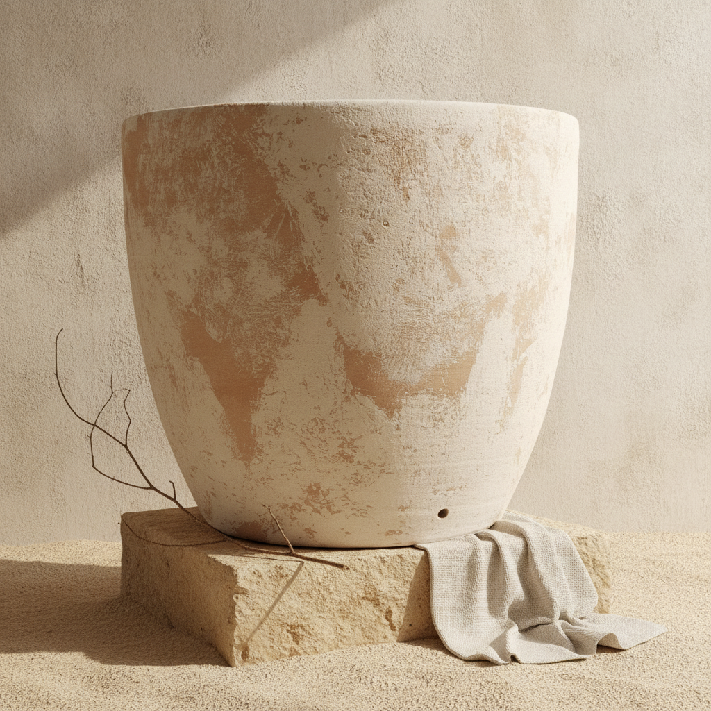 Vaso terracota artesanal Nahura A, handmade. Made in Portugal. Vasos de terracota gigantes. Decoração Orgânica.  decoração wabi-sabi, minimalista, rústico, mediterrânico, e outras. Decoração e design de interiores; decoração e design biofílico;