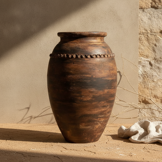 Vaso terracota artesanal Exclusivo X.2, feito à mão Portugal. Decoração Orgânica; Design biofílico; Decoração sustentável; Decoração estilo wabi-sabi, minimalista, rústico, mediterrânico, Japandi e farmehouse. Decoração de interiores; 