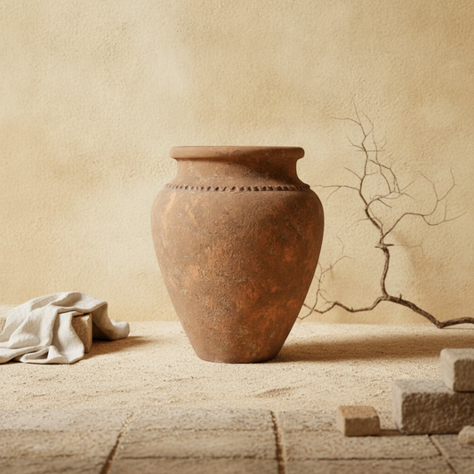 Vaso terracota artesanal  EXC 34, handmade em Portugal. Design de interiores sustentável; design biofílico; Decoração orgânica; Decoração wabi-sabi, farmhouse, Japandi, minimalista, mediterrânica. Organic Decor; 