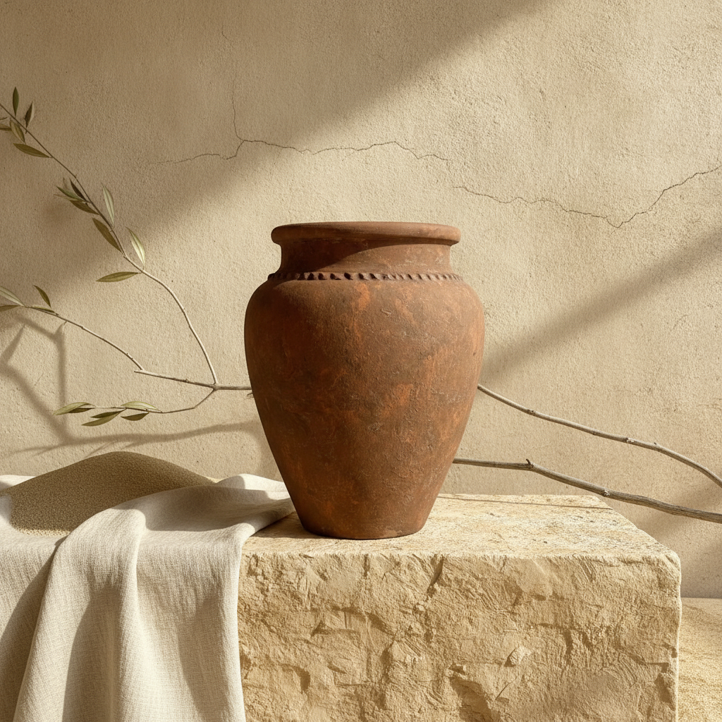 Vaso terracota artesanal  EXC 34, handmade em Portugal. Design de interiores sustentável; design biofílico; Decoração orgânica; Decoração wabi-sabi, farmhouse, Japandi, minimalista, mediterrânica. Organic Decor; 