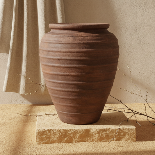 Vaso terracota artesanal Rústico X.4, feito à mão em Portugal. Decoração orgânica; Decoração rústica e cottagecore. Inspiração mediterrânica e farmhouse. Decoração de interiores; Design biofílico; Decoração sustentável