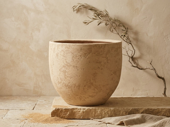 Vaso terracota artesanal  NAHURA D handmade em Portugal. Decoração wabi-sabi, farmhouse, Japandi, minimalista, mediterrânica, cottagecore e moderno. Design de interiores, decoração sustentável; design biofílico; ORGANIC DECOR; 