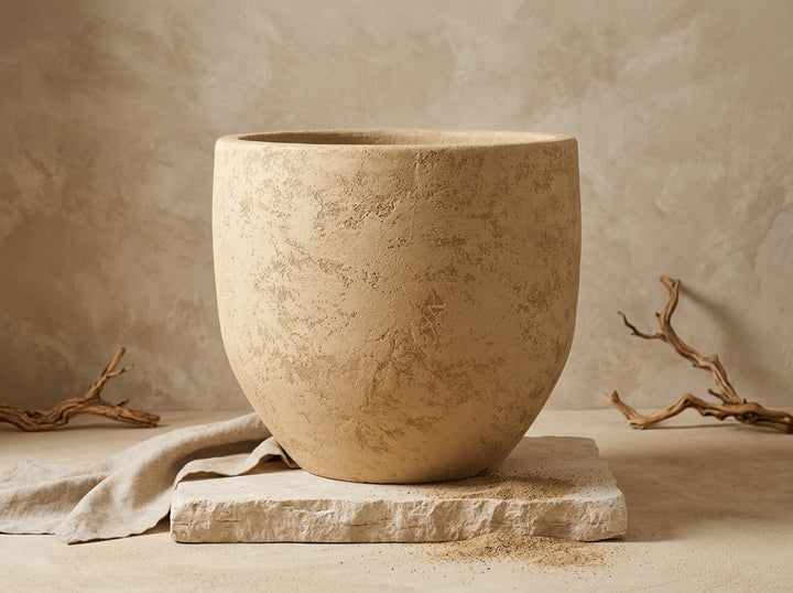 Vaso terracota artesanal  NAHURA D handmade em Portugal. Decoração wabi-sabi, farmhouse, Japandi, minimalista, mediterrânica, cottagecore e moderno. Design de interiores, decoração sustentável; design biofílico; ORGANIC DECOR; 