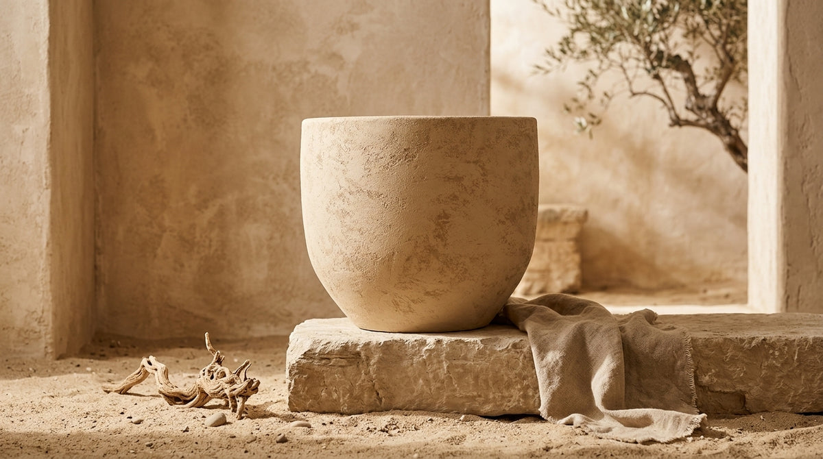 Vaso terracota artesanal  NAHURA D handmade em Portugal. Decoração wabi-sabi, farmhouse, Japandi, minimalista, mediterrânica, cottagecore e moderno. Design de interiores, decoração sustentável; design biofílico; ORGANIC DECOR; 