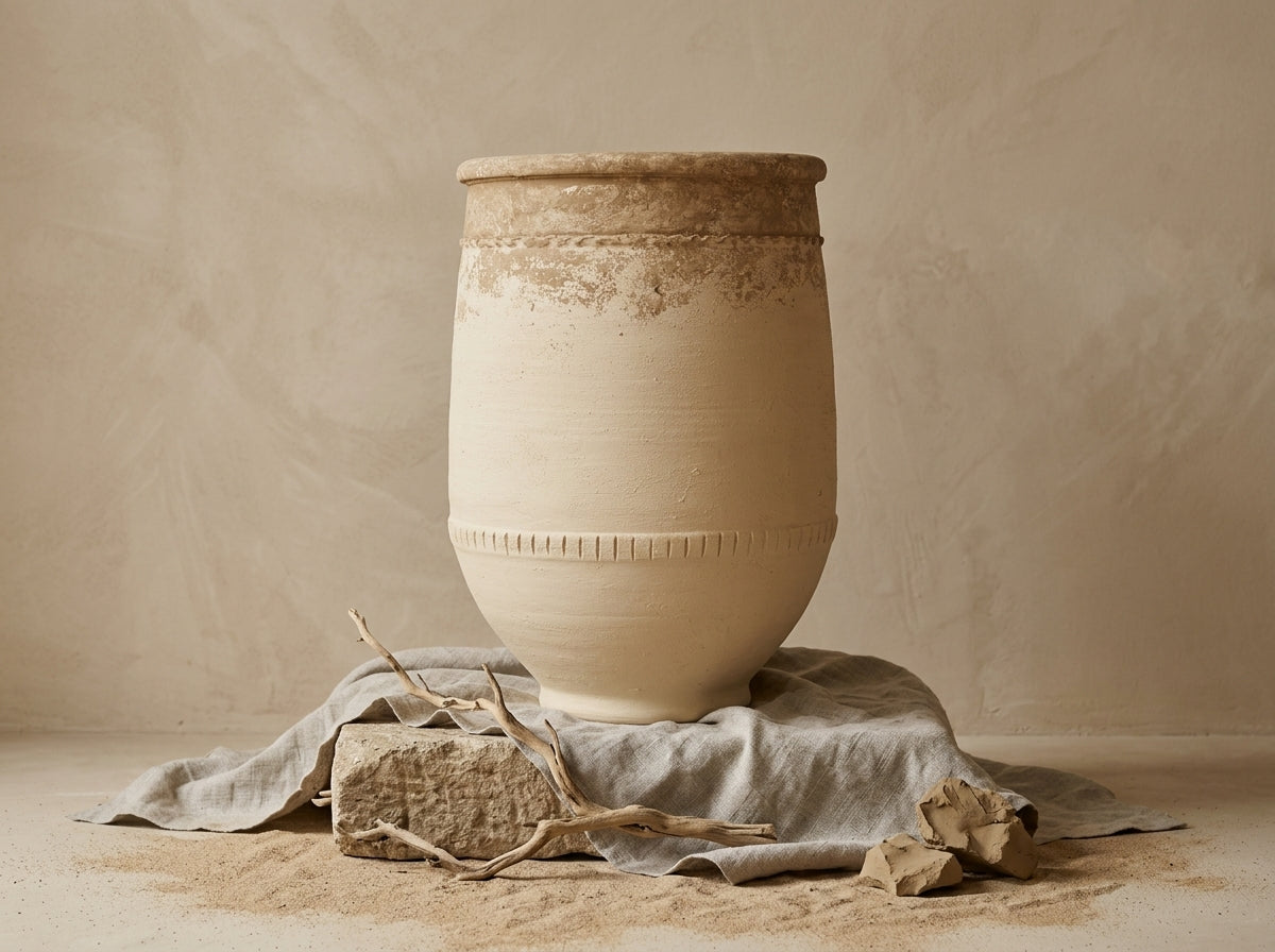 Vaso terracota artesanal Alba F feito à mão Portugal. Estilo marroquino; Estilo Mediterrânico; ORGANIC DECOR; MEDITERRANEAN DECOR; Decoração Wabi-sabi, minimalista, rústico, farmhouse e moderno. Design de interiores; design biofílico; decoração sustentável.