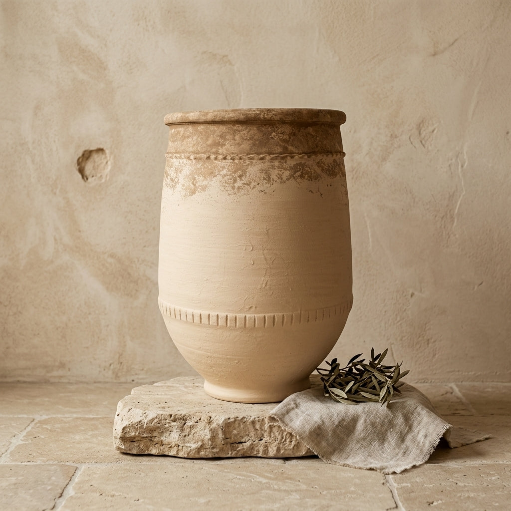 Vaso terracota artesanal Alba F feito à mão Portugal. Estilo marroquino; Estilo Mediterrânico; ORGANIC DECOR; MEDITERRANEAN DECOR; Decoração Wabi-sabi, minimalista, rústico, farmhouse e moderno. Design de interiores; design biofílico; decoração sustentável.
