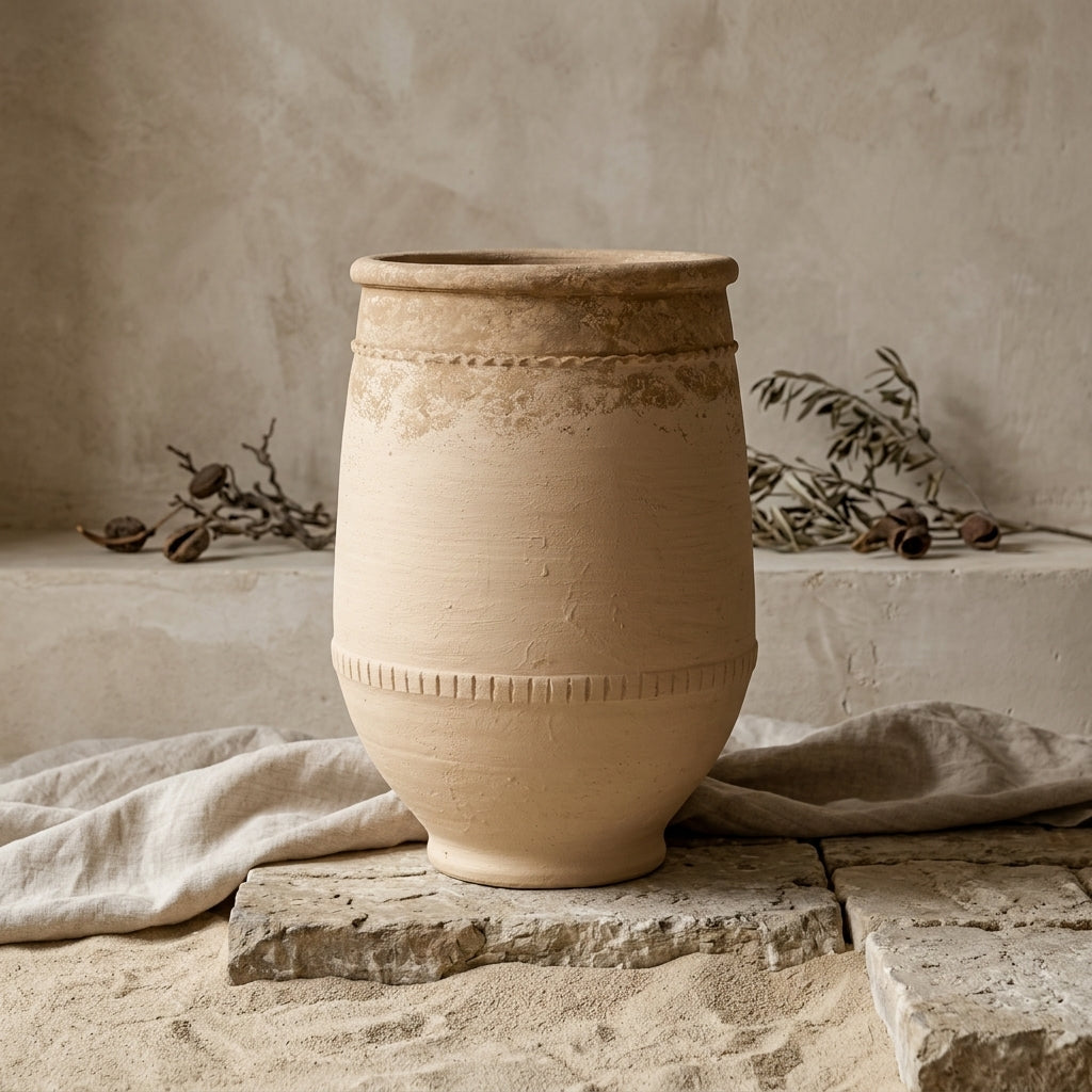 Vaso terracota artesanal Alba F feito à mão Portugal. Estilo marroquino; Estilo Mediterrânico; ORGANIC DECOR; MEDITERRANEAN DECOR; Decoração Wabi-sabi, minimalista, rústico, farmhouse e moderno. Design de interiores; design biofílico; decoração sustentável.