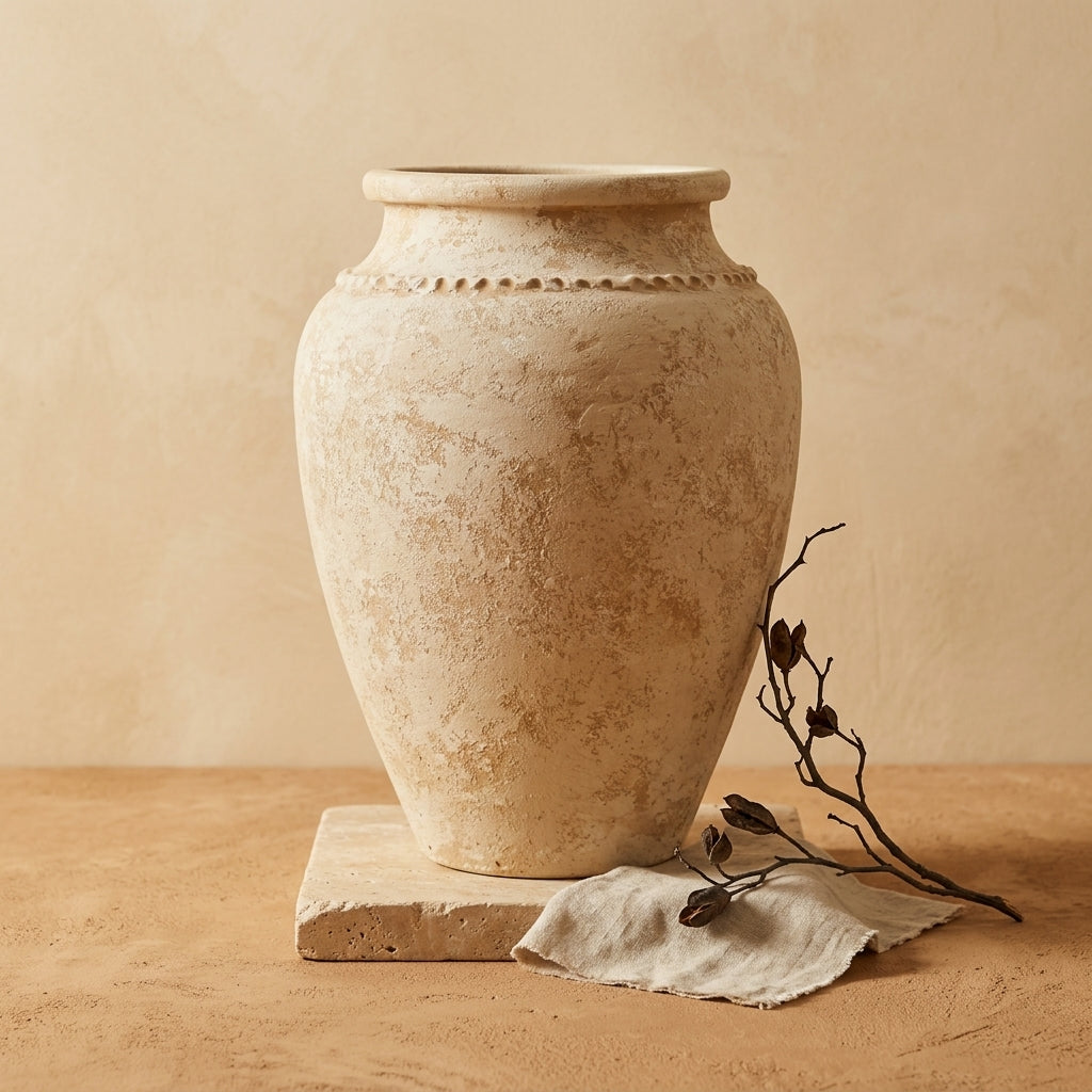 Vaso terracota artesanal Kora G, feito artesanalmente em Portugal. Decoração de interiores; Design biofílico; Decoração Japandi, minimalista, rústico, mediterrânico, farmhouse e cottage. 