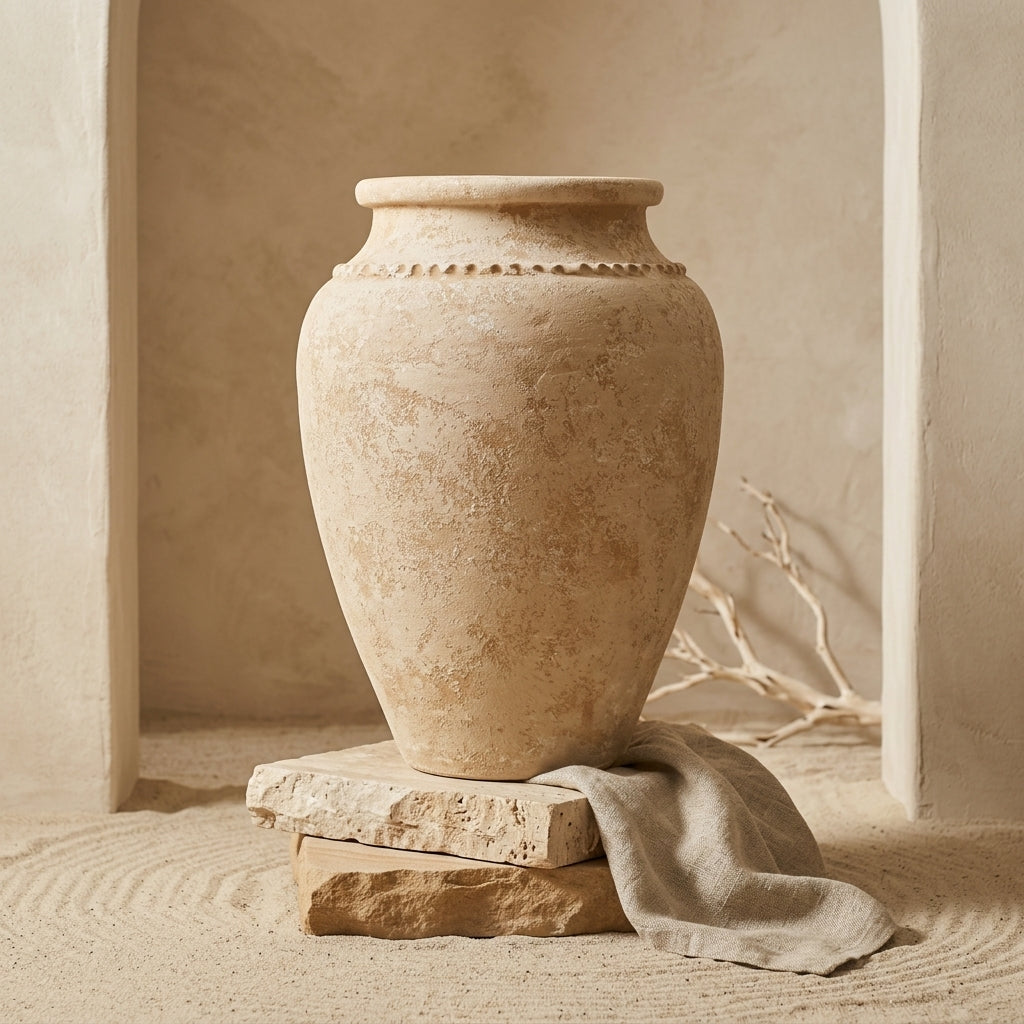 Vaso terracota artesanal Kora G, feito artesanalmente em Portugal. Decoração de interiores; Design biofílico; Decoração Japandi, minimalista, rústico, mediterrânico, farmhouse e cottage. 