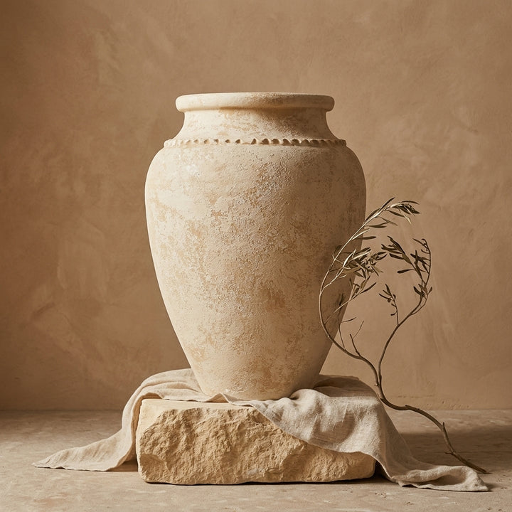 Vaso terracota artesanal Kora G, feito artesanalmente em Portugal. Decoração de interiores; Design biofílico; Decoração Japandi, minimalista, rústico, mediterrânico, farmhouse e cottage. 