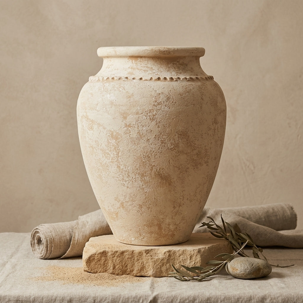 Vaso terracota artesanal Kora G, feito artesanalmente em Portugal. Decoração de interiores; Design biofílico; Decoração Japandi, minimalista, rústico, mediterrânico, farmhouse e cottage. 