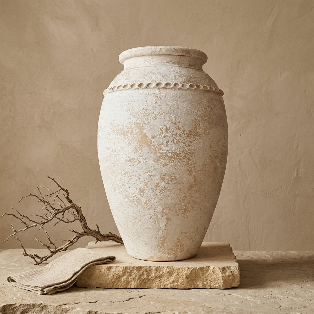 Vaso terracota artesanal Tamar G feito à mão Portugal. Design biofílico; Decoração sustentável; Decoração estilo wabi-sabi, minimalista, rústico, mediterrânico, Japandi e farmehouse. Decoração de interiores; 