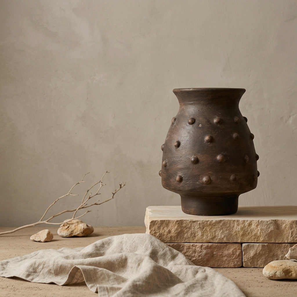 Vaso terracota artesanal RÚSTICO X.7, handmade em Portugal.  Decoração orgânica. Decoração minimalista, mediterrânica, cottagecore e moderno.  Decoração orgânica sustentável; design biofílico;