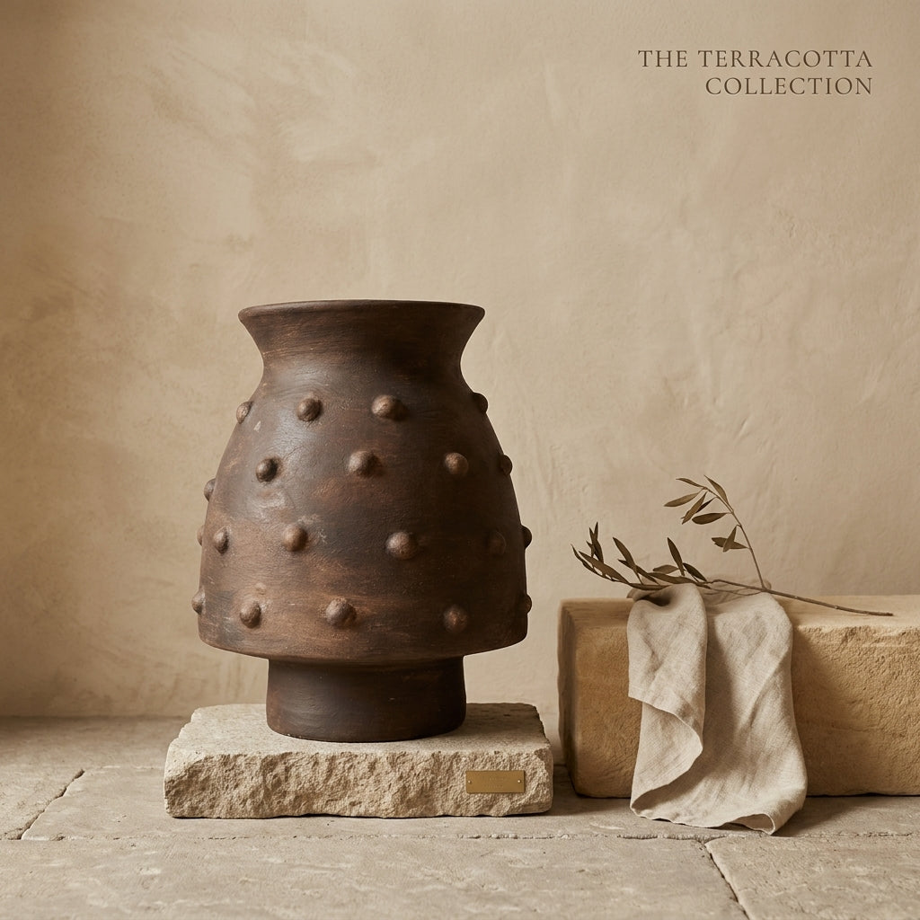Vaso terracota artesanal RÚSTICO X.7, handmade em Portugal.  Decoração orgânica. Decoração minimalista, mediterrânica, cottagecore e moderno.  Decoração orgânica sustentável; design biofílico;