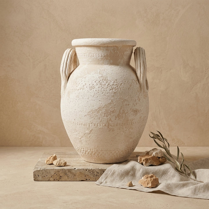 Vaso terracota artesanal Poteh A feito à mão Portugal. Mediterranen House Style; Decoração orgânica; Decoração natural e sustentável nos estilos Japandi, minimalista, rústico, farmhouse e moderno e wabi-sabi. Design de interiores; design biofílico;