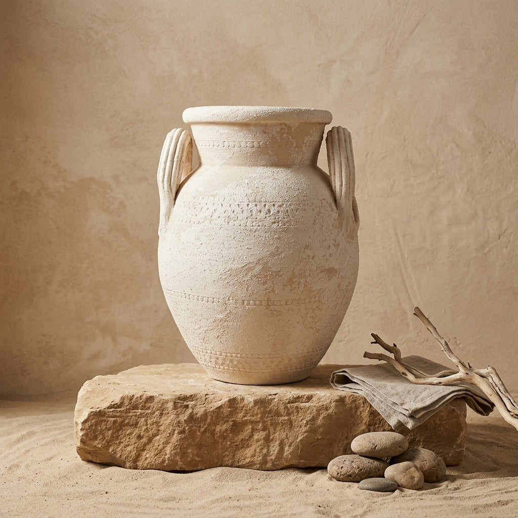 Vaso terracota artesanal Poteh A feito à mão Portugal. Mediterranen House Style; Decoração orgânica; Decoração natural e sustentável nos estilos Japandi, minimalista, rústico, farmhouse e moderno e wabi-sabi. Design de interiores; design biofílico;