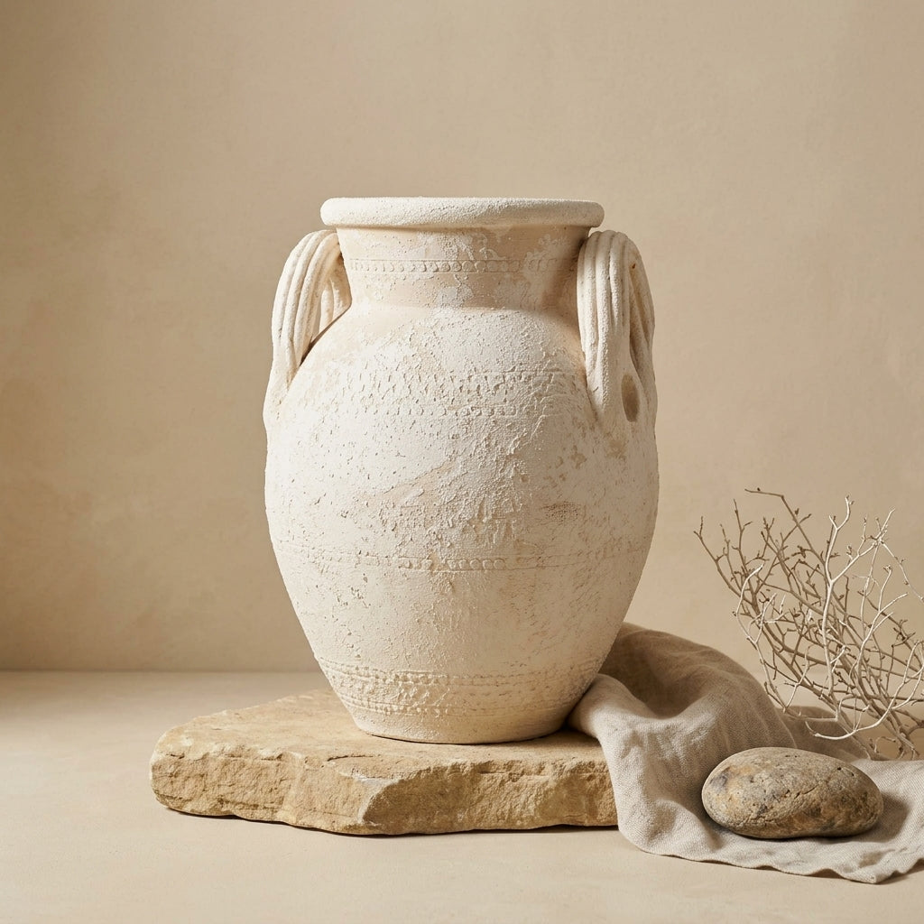 Vaso terracota artesanal Poteh A feito à mão Portugal. Mediterranen House Style; Decoração orgânica; Decoração natural e sustentável nos estilos Japandi, minimalista, rústico, farmhouse e moderno e wabi-sabi. Design de interiores; design biofílico;